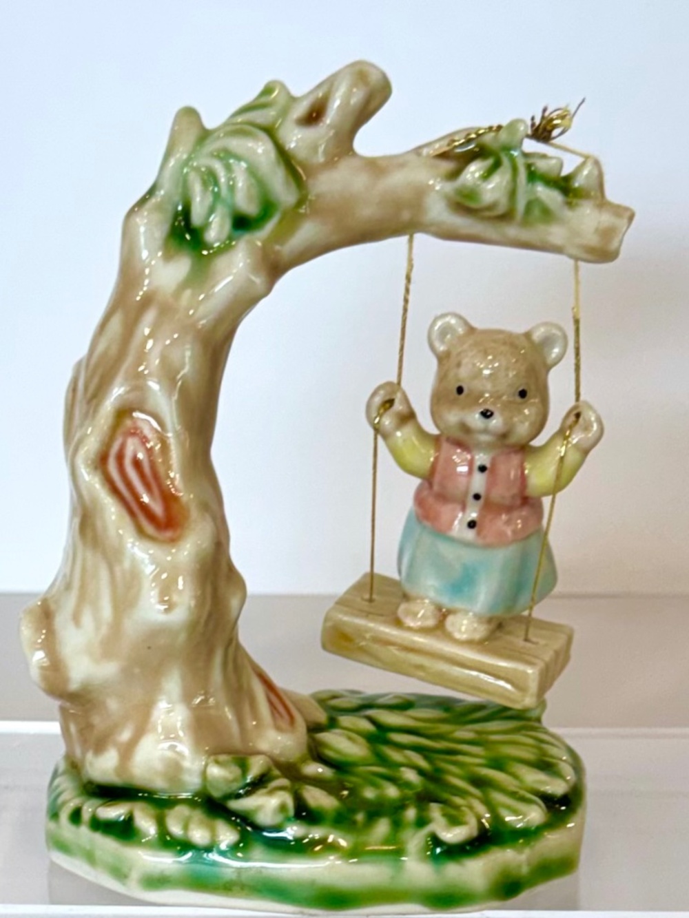 Vintage 1984 Bialosky & Friends, Porcelain Goldie Bear Moving Swing Figurine